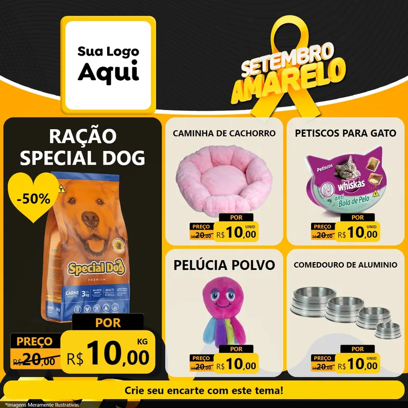Modelo de Rede Social para Feed Facebook com o tema Setembro Amarelo para Pet Shop