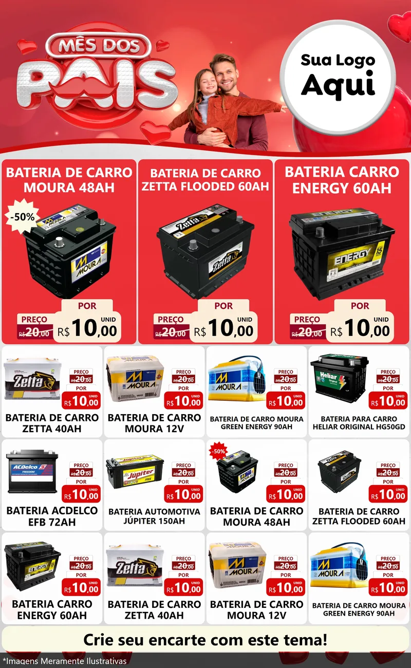 Modelo de Encarte para Encarte Grande com o tema Mês dos Pais para Baterias Elétricas