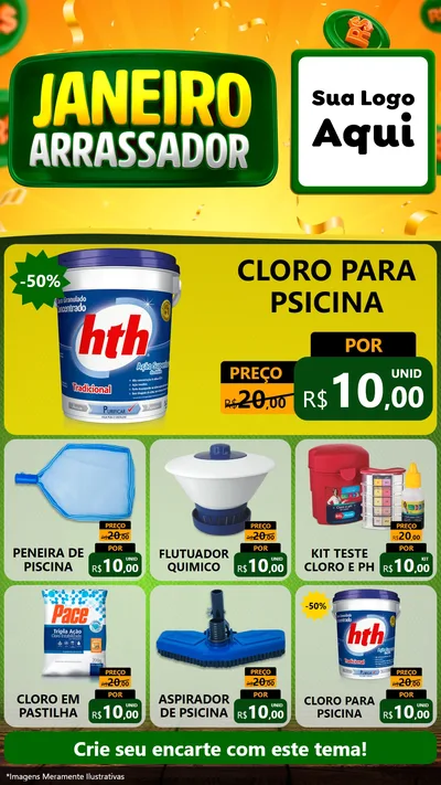 Modelo de Rede Social para Stories com o tema Janeiro Arrasador para Produtos para Piscina