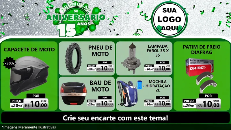 Modelo de TV para TV Horizontal com o tema Promoção de Aniversário - 15 Anos para Moto peças