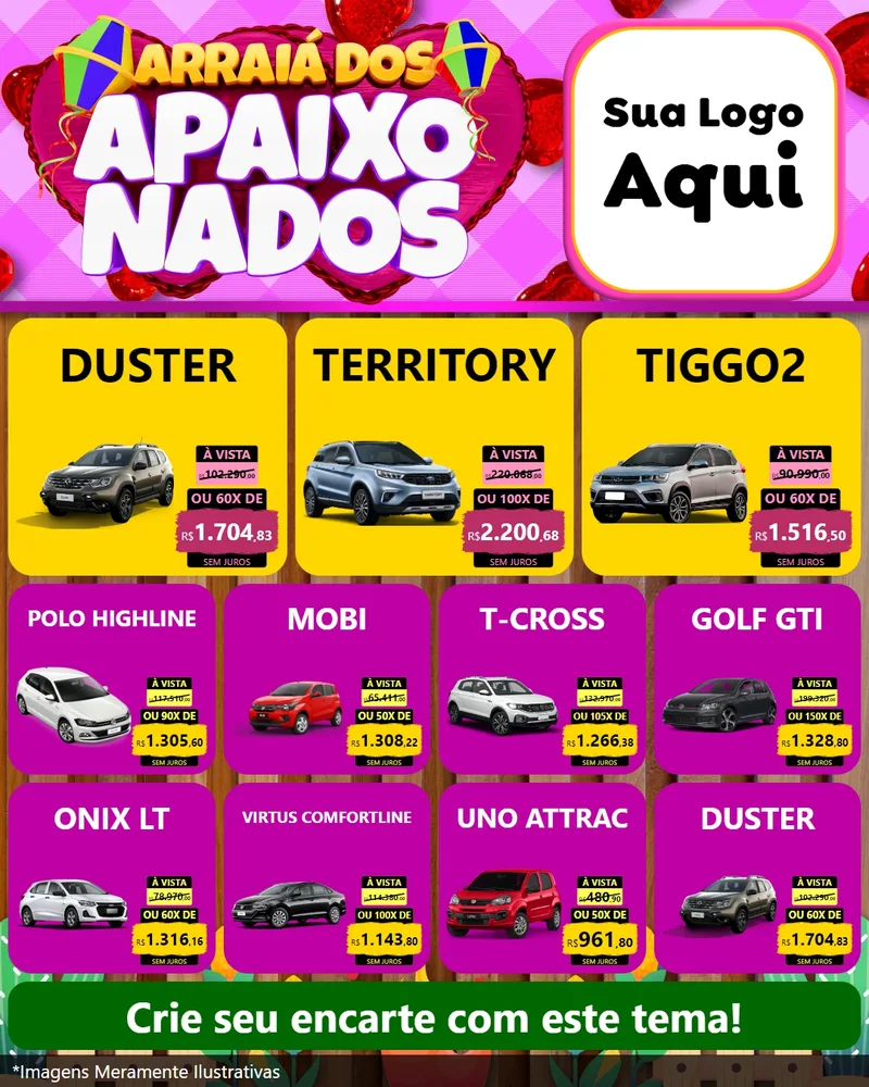 Modelo de Rede Social para Feed Instagram com o tema Arraiá dos Apaixonados para Concessionaria de Carros