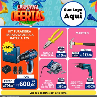 Modelo de Rede Social para Feed Facebook com o tema Carnaval de Ofertas para Maquinas e Ferramentas
