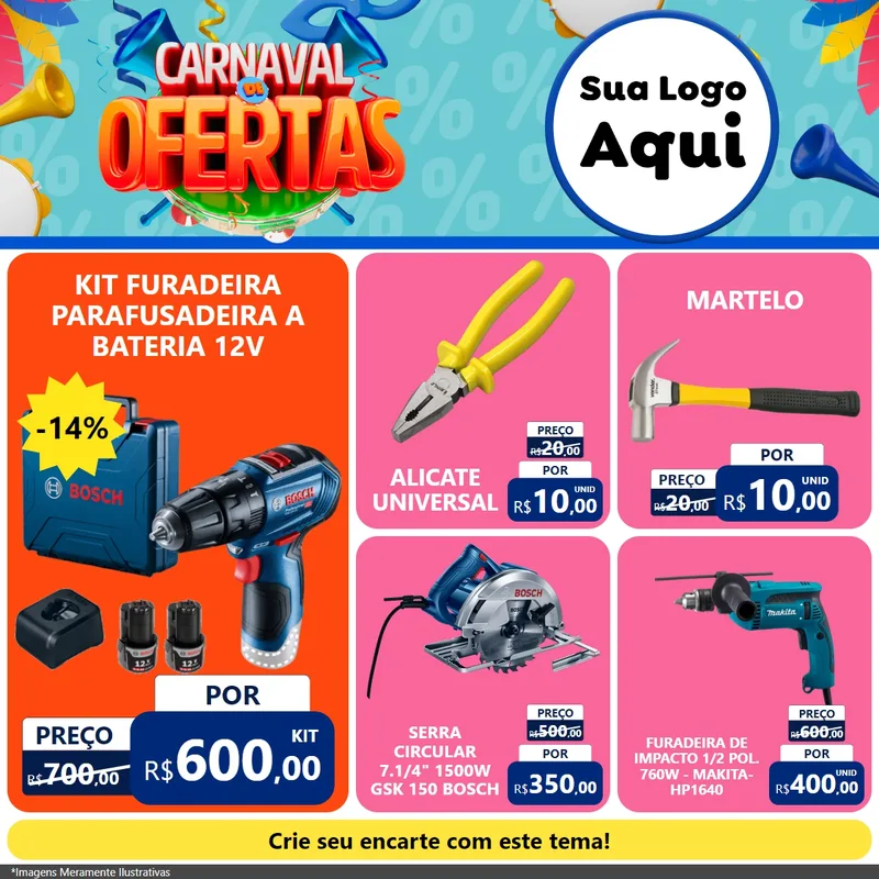 Modelo de Rede Social para Feed Facebook com o tema Carnaval de Ofertas para Maquinas e Ferramentas