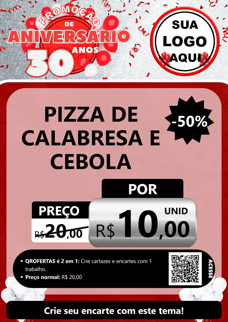 Modelo de Cartaz para Cartaz A4 Vertical com o tema Promoção de Aniversário - 30 Anos para Pizzaria
