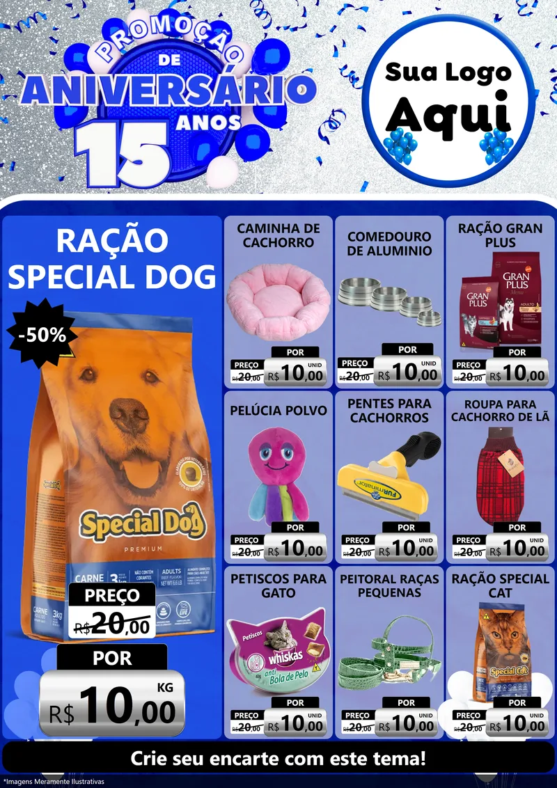 Modelo de Encarte para Encarte A4 Vertical com o tema Promoção de Aniversário - 15 Anos para Pet Shop