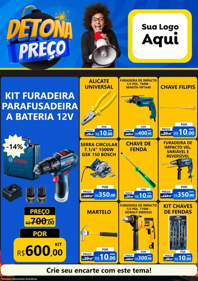 Modelo de Encarte para Encarte A4 Vertical com o tema Detona Preços para Maquinas e Ferramentas