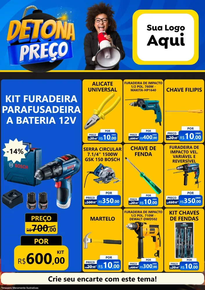 Modelo de Encarte para Encarte A4 Vertical com o tema Detona Preços para Maquinas e Ferramentas