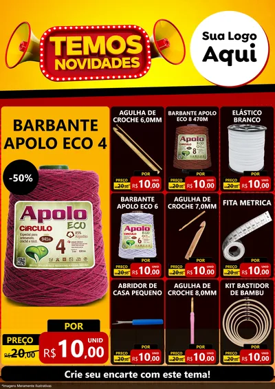Modelo de Encarte para Encarte A4 Vertical com o tema Temos Novidades para Armarinho e Aviamentos