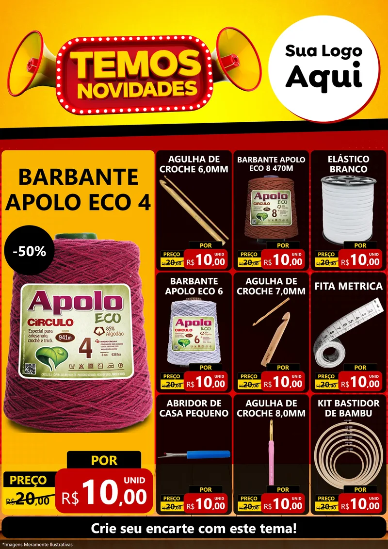 Modelo de Encarte para Encarte A4 Vertical com o tema Temos Novidades para Armarinho e Aviamentos
