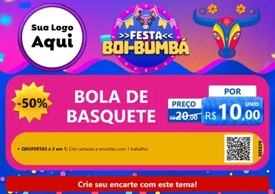 Modelo de Cartaz para Cartaz A4 Horizontal com o tema Festa Boi-Bumbá para Artigos Esportivos