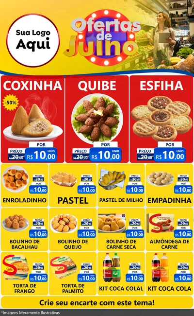 Modelo de Encarte para Encarte Grande com o tema Ofertas de Julho para Salgadaria