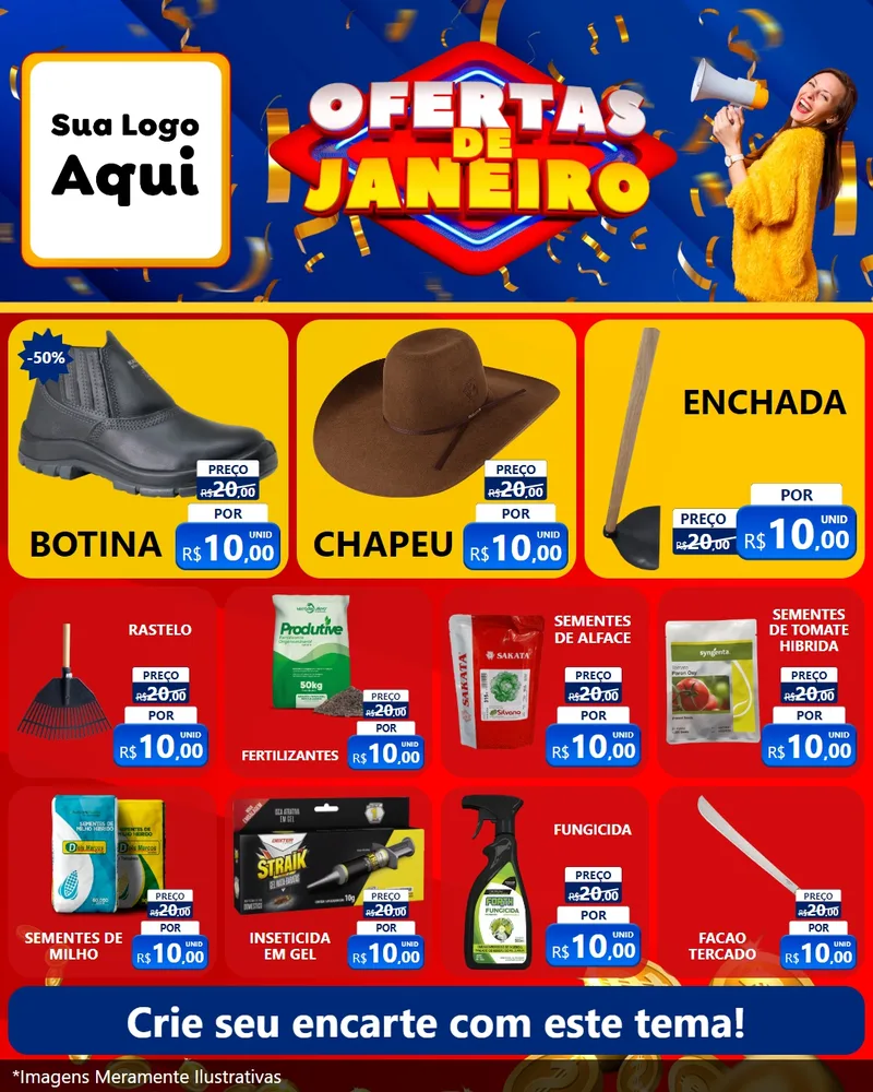 Modelo de Rede Social para Feed Instagram com o tema Ofertas de Janeiro para Agropecuária