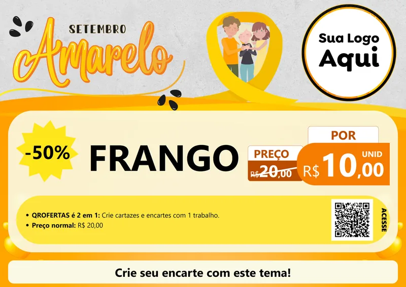 Modelo de Cartaz para Cartaz A4 Horizontal com o tema Setembro Amarelo para Assados
