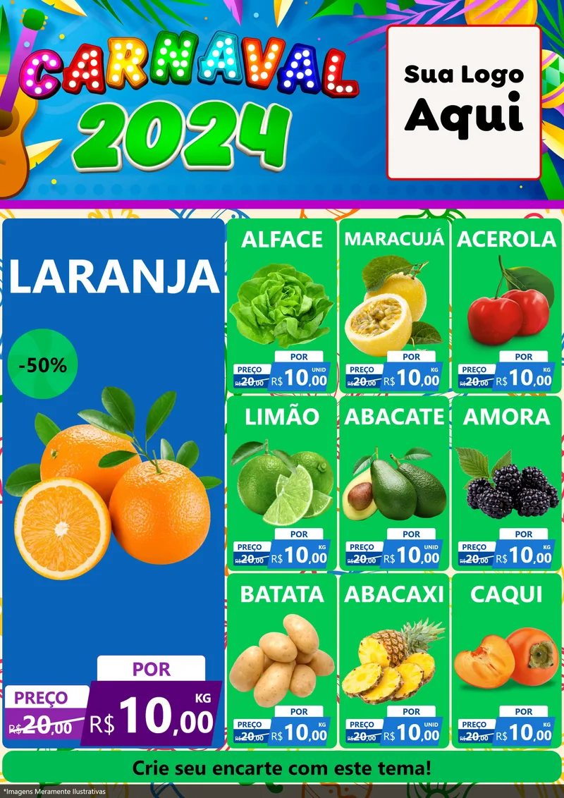 Modelo de Encarte para Encarte A4 Vertical com o tema Carnaval 2027 para Hortifrúti