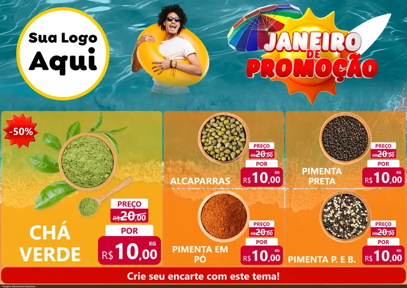 Modelo de Encarte para Encarte A4 Horizontal com o tema Janeiro de Promoção para Produtos Naturais
