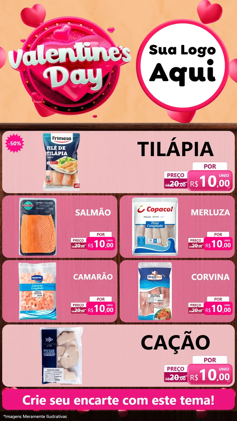 Modelo de TV para TV Vertical com o tema Valentine's Day para Peixaria