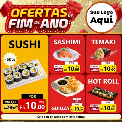 Modelo de Rede Social para Feed Facebook com o tema Ofertas de Fim de Ano para Comida japonesa