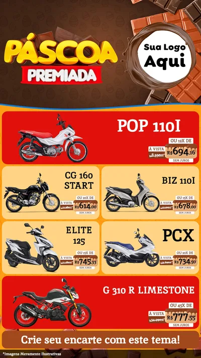Modelo de TV para TV Vertical com o tema Páscoa Premiada para Concessionaria de Motos
