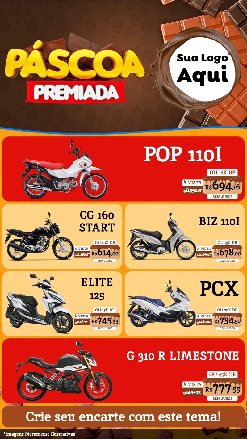 Modelo de TV para TV Vertical com o tema Páscoa Premiada para Concessionaria de Motos