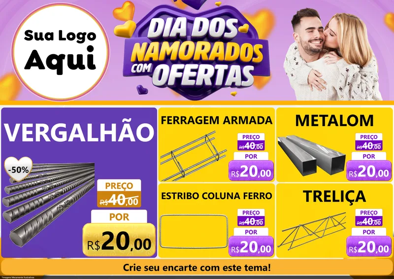 Modelo de Encarte para Encarte A4 Horizontal com o tema Dia Dos Namorados Com Ofertas para Ferragens