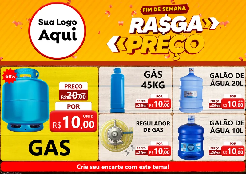 Modelo de Encarte para Encarte A4 Horizontal com o tema Fim de Semana Rasga Preços para Água e gás