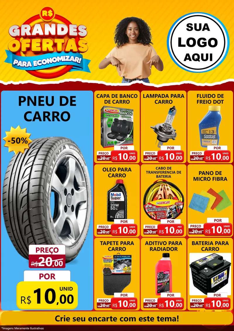 Modelo de Encarte para Encarte A4 Vertical com o tema Grandes Ofertas Para Economizar! para Auto peças