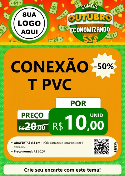 Modelo de Cartaz para Cartaz A4 Vertical com o tema Comece Outubro Economizando para Tubos e conexões