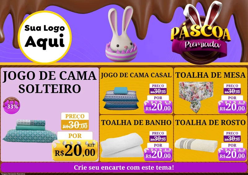 Modelo de Encarte para Encarte A4 Horizontal com o tema Páscoa Premiada para Cama, Mesa e Banho