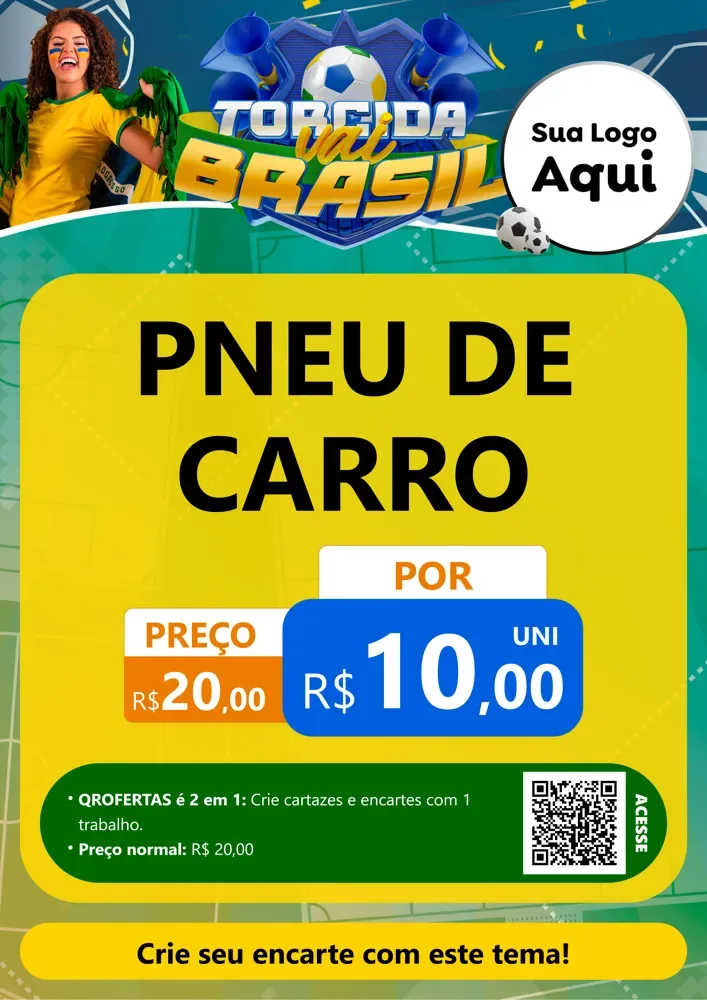 Modelo de Cartaz para Cartaz A4 Vertical com o tema Torcida Vai Brasil - Copa para Auto peças