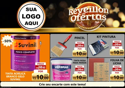 Modelo de Encarte para Encarte A4 Horizontal com o tema Réveillon de Ofertas para Tintas e Ferramentas