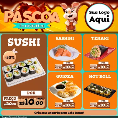 Modelo de Rede Social para Feed Facebook com o tema Páscoa Fantástica para Comida japonesa