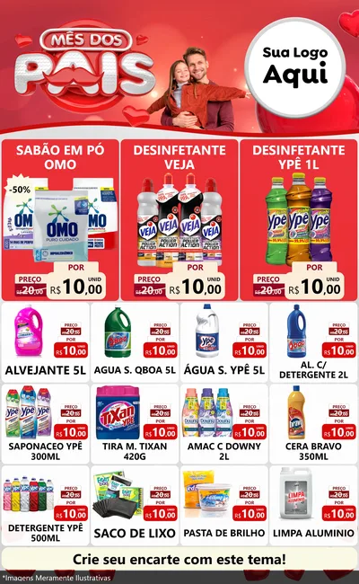 Modelo de Encarte para Encarte Grande com o tema Mês dos Pais para Produtos de Limpeza