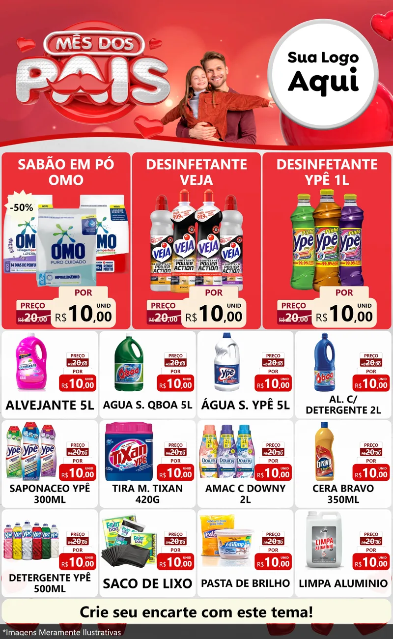 Modelo de Encarte para Encarte Grande com o tema Mês dos Pais para Produtos de Limpeza