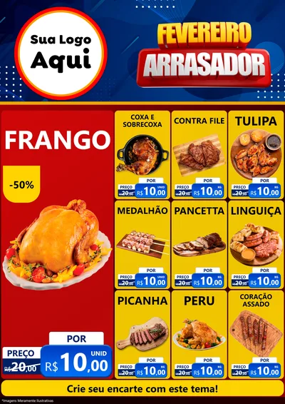 Modelo de Encarte para Encarte A4 Vertical com o tema Fevereiro Arrasador para Assados