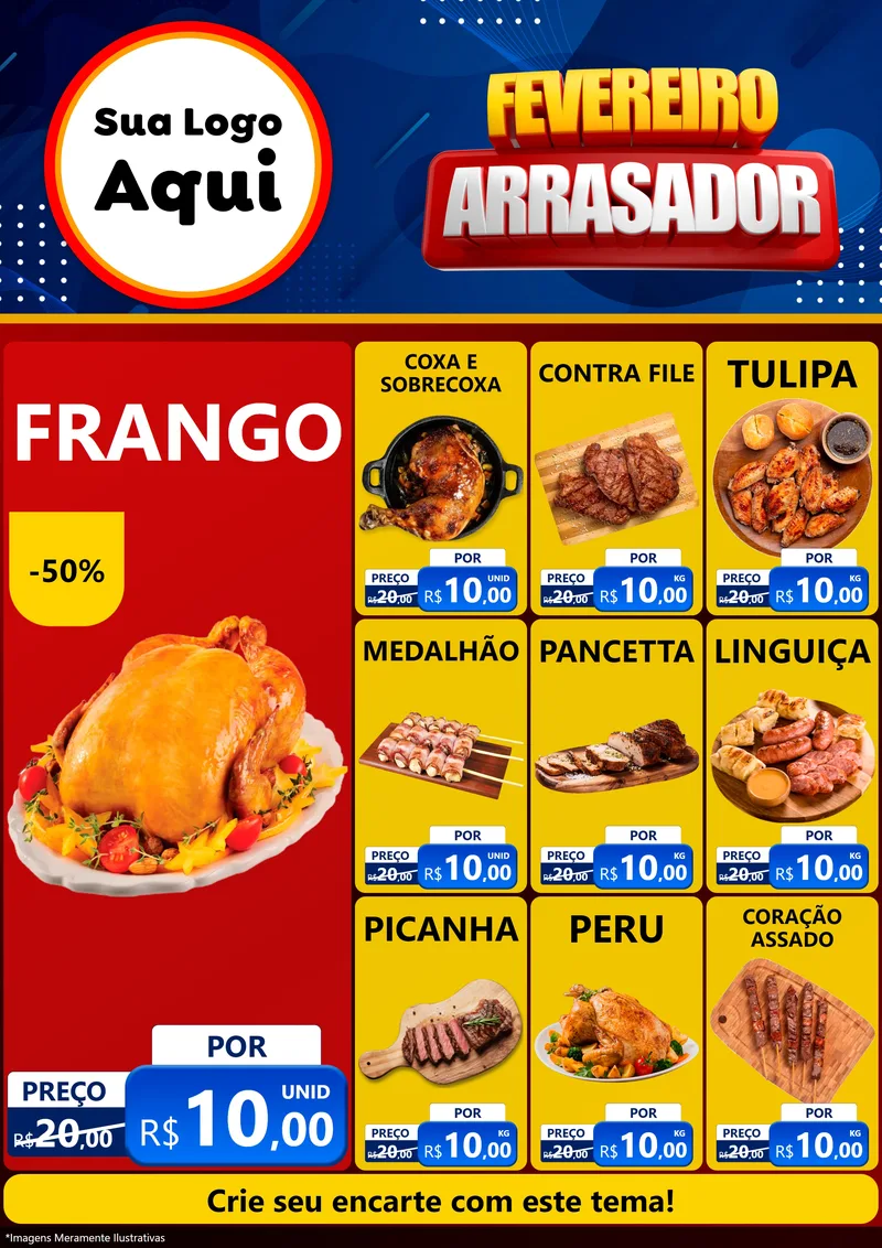 Modelo de Encarte para Encarte A4 Vertical com o tema Fevereiro Arrasador para Assados