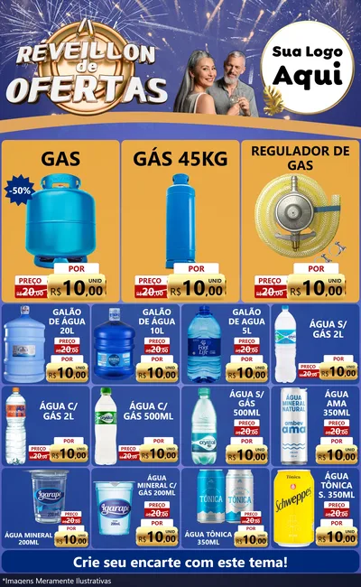 Modelo de Encarte para Encarte Grande com o tema Réveillon de Ofertas para Água e gás