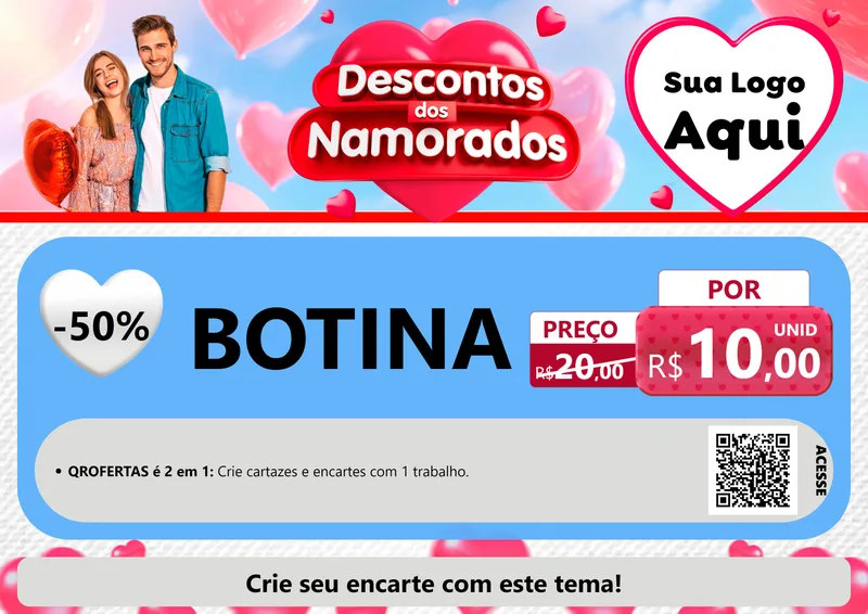 Modelo de Cartaz para Cartaz A4 Horizontal com o tema Descontos dos Namorados para Agropecuária