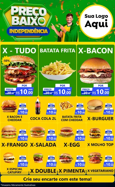 Modelo de Encarte para Encarte Grande com o tema Preço Baixo de Independência para Hamburgueria