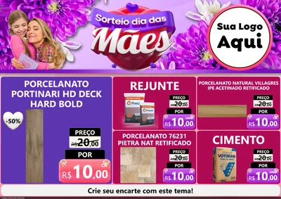 Modelo de Encarte para Encarte A4 Horizontal com o tema Sorteio Dia das Mães para Pisos e revestimentos