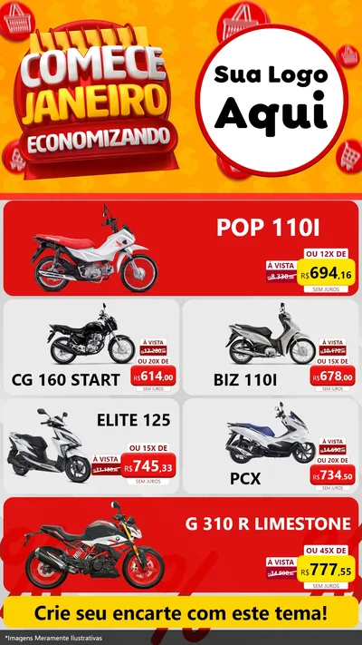 Modelo de TV para TV Vertical com o tema Comece Janeiro Economizando para Concessionaria de Motos