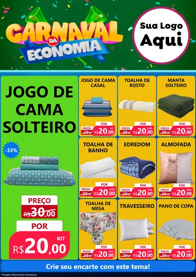 Modelo de Encarte para Encarte A4 Vertical com o tema Carnaval da Economia para Cama, Mesa e Banho