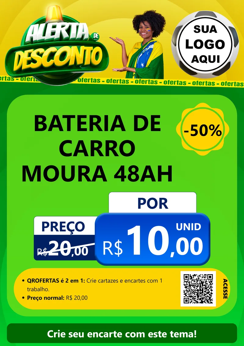Modelo de Cartaz para Cartaz A4 Vertical com o tema Alerta de Desconto para Baterias Elétricas