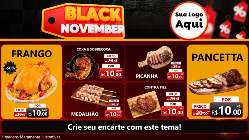 Modelo de TV para TV Horizontal com o tema Black November para Assados