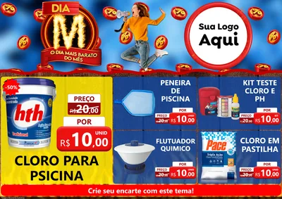 Modelo de Encarte para Encarte A4 Horizontal com o tema Dia M - O Dia Mais Barato Do Mês para Produtos para Piscina