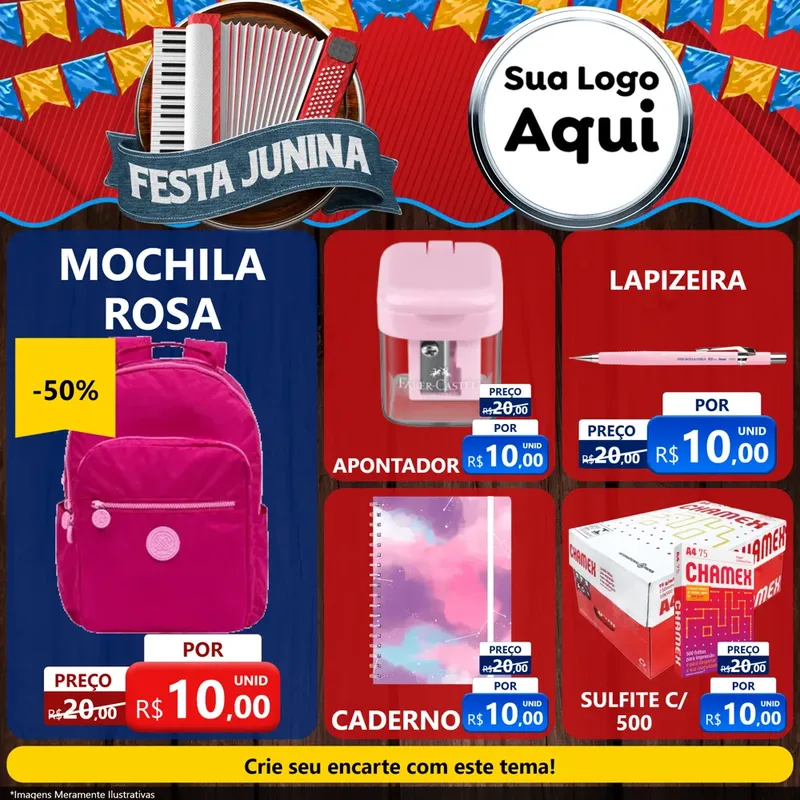 Modelo de Rede Social para Feed Facebook com o tema Festa Junina para Papelaria