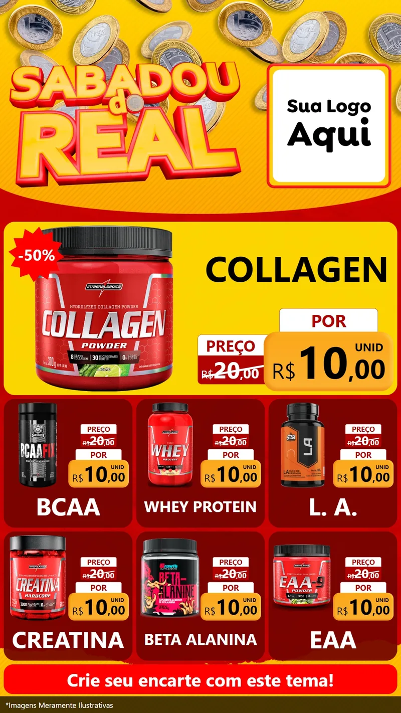 Modelo de Rede Social para Stories com o tema Sabadou do Real para Suplementos alimentares