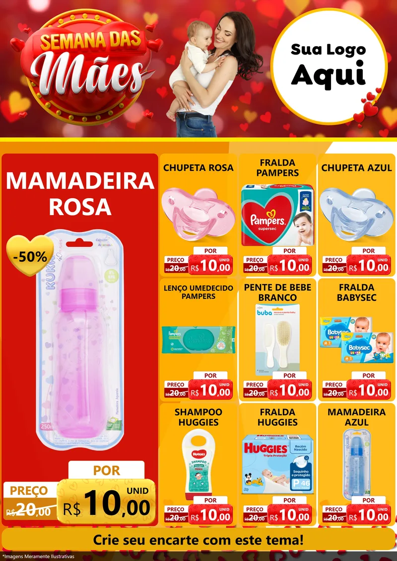 Modelo de Encarte para Encarte A4 Vertical com o tema Semana das Mães para Bebês