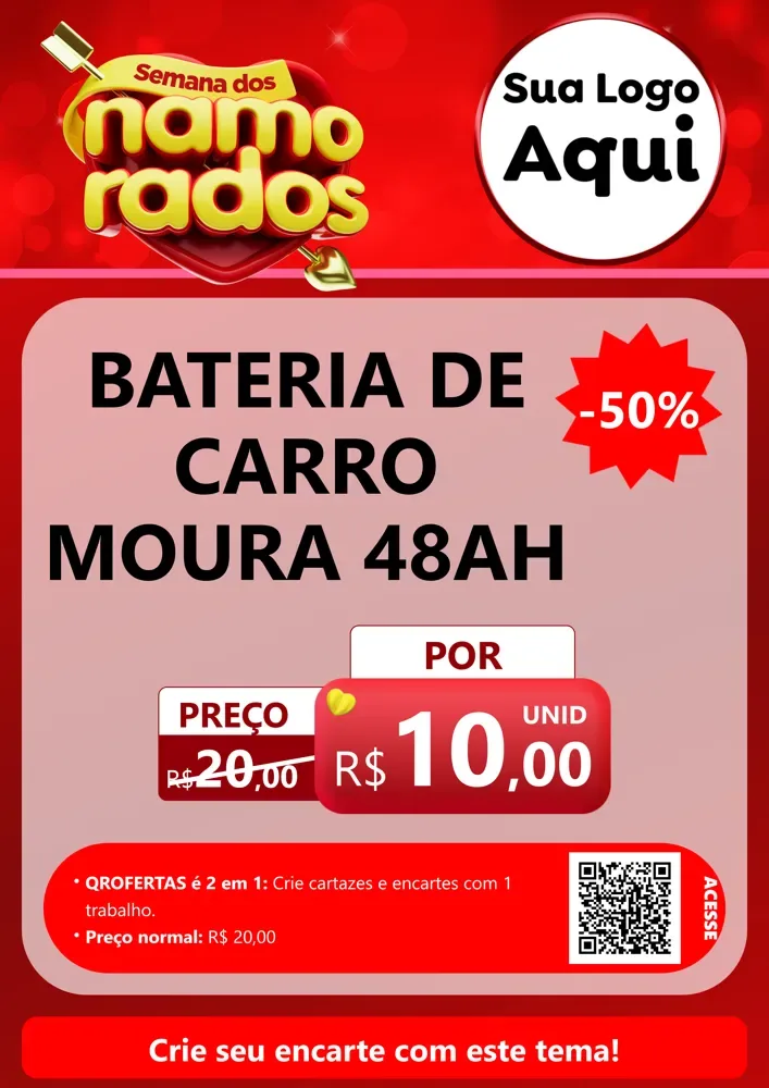 Modelo de Cartaz para Cartaz A4 Vertical com o tema Semana dos namorados para Baterias Elétricas