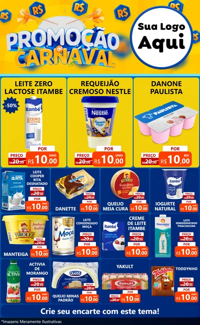 Modelo de Encarte para Encarte Grande com o tema Promoção de Carnaval para Frios e Laticínios