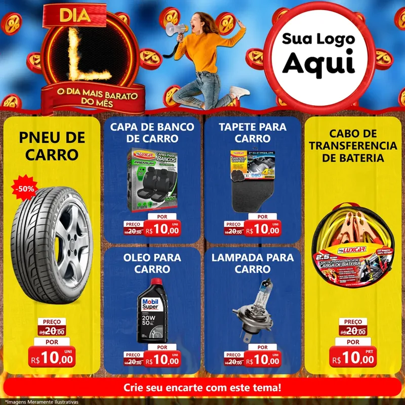 Modelo de Rede Social para Feed Facebook com o tema Dia L - O Dia Mais Barato Do Mês para Auto peças